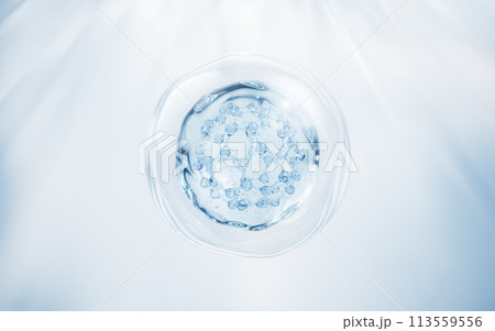 Molecule and water bubble, 3d rendering. 113559556