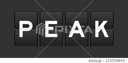 Black color analog flip board with word peak on gray background Black color analog flip board with word peak on gray background 113559643