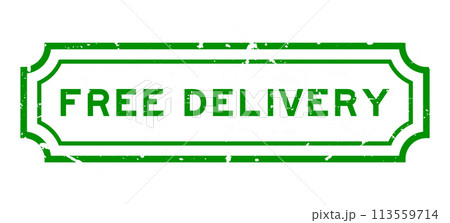 Grunge green free delivery word rubber seal stamp on white background 113559714
