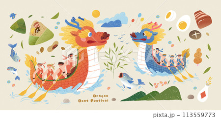 Dragon boat race element set Dragon boat race element set 113559773