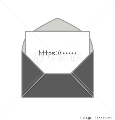 URLが書かれた紙が入っている黒色の洋形封筒（https、開封、手紙、メール） 113559861
