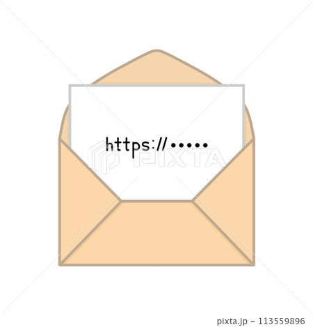 URLが書かれた紙が入った茶色の洋形封筒（開封、手紙、メール、https） 113559896