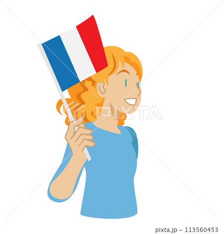 フランス国旗を振る女性のイラストのイラスト素材 [113560453] - PIXTA, 画像サイズ:450x469