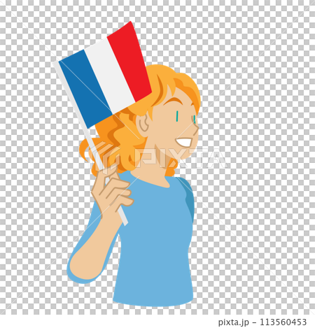 フランス国旗を振る女性のイラストのイラスト素材 [113560453] - PIXTA, 画像サイズ:450x469