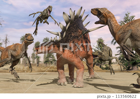 ケントロサウルスがデイノニクスに襲われる 113560622