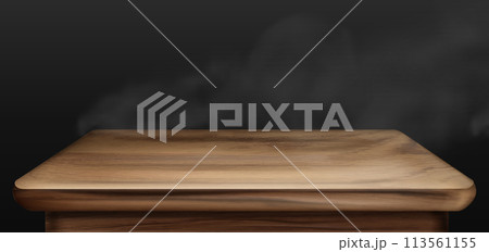 Wooden table surface with smoke perspective vector 113561155