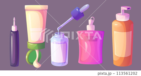 Skincare product and face lotion bottle cartoon Skincare product and face lotion bottle cartoon 113561202
