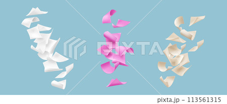 Paper pile fly in air - white, pink and beigeのイラスト素材 [113561315] - PIXTA