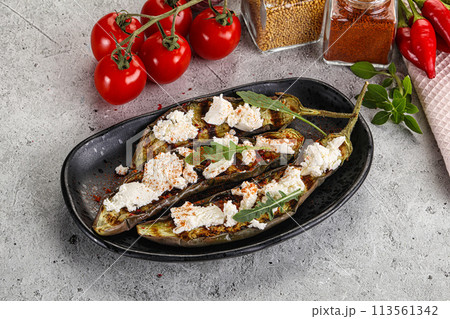 Grilled eggplant with feta cheese 113561342