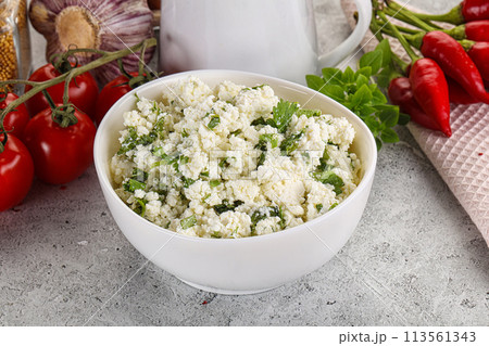 Curd cheese with green herbs Curd cheese with green herbs 113561343