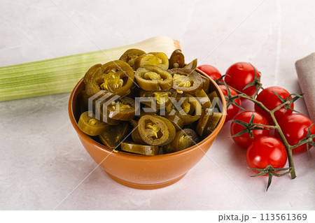 Sliced canned jalapeno pepper 113561369