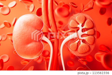 Kidney with biology and health care concept, 3d rendering. 113561556
