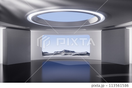 Empty creative round room background, 3d rendering. 113561586