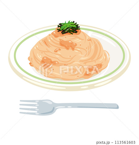 皿に盛られた明太子パスタ 113561603