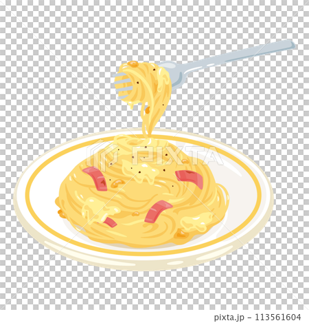 フォークで持ち上げられたカルボナーラパスタ 113561604