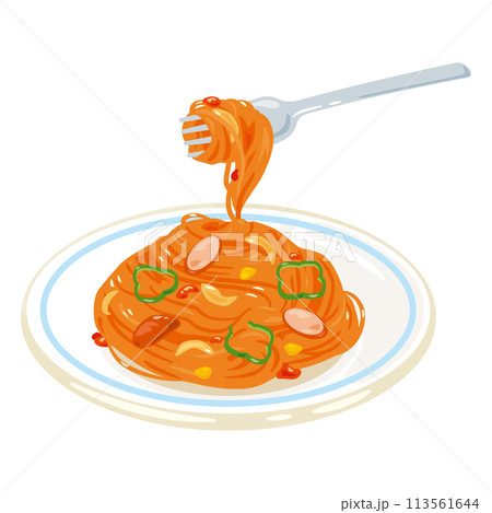 フォークで持ち上げられたナポリタンパスタ 113561644