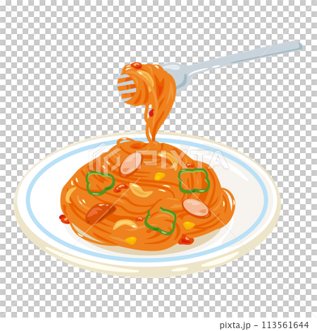 フォークで持ち上げられたナポリタンパスタ 113561644