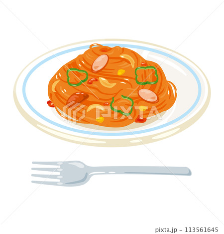 皿に盛られたナポリタンパスタ 113561645