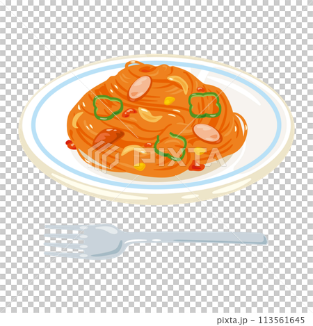 皿に盛られたナポリタンパスタ 113561645