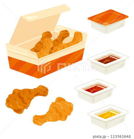 四角い箱入りのフライドチキンセット 113561648