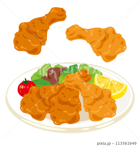 皿に盛られたフライドチキン 113561649