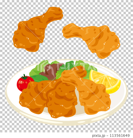 皿に盛られたフライドチキン 113561649