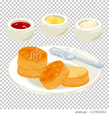 烤餅和果醬放在盤子上 烤餅和果醬放在盤子上 113561652