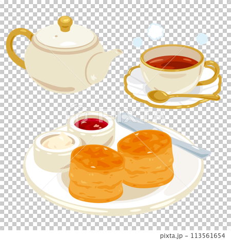 盤子裡放著一套烤餅和熱茶 113561654