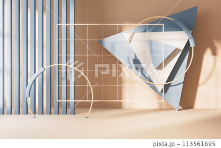 Empty room with geometry shapes, 3d rendering. Empty room with geometry shapes, 3d rendering. 113561695