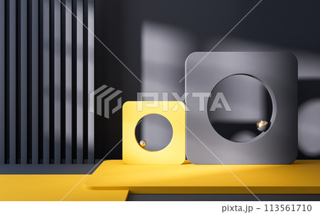 Empty room with geometry shapes, 3d rendering. Empty room with geometry shapes, 3d rendering. 113561710