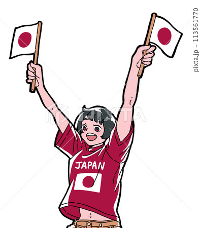 日本代表を応援する女の子 113561770