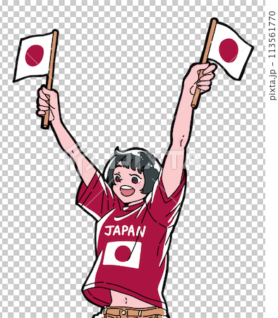 Girls cheering for the Japanese national team 113561770