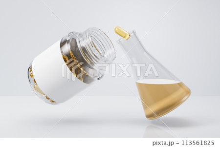 Golden fish oil capsule, 3d rendering. 113561825