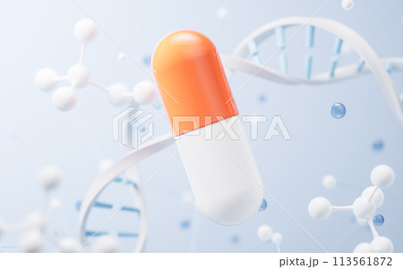 Medical capsule and biological concept background, 3d rendering. 113561872