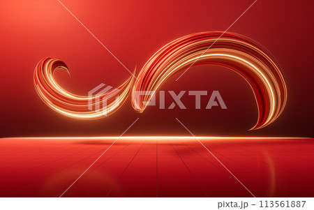 Flowing red geometry lines with ground, 3d...のイラスト素材 [113561887] - PIXTA
