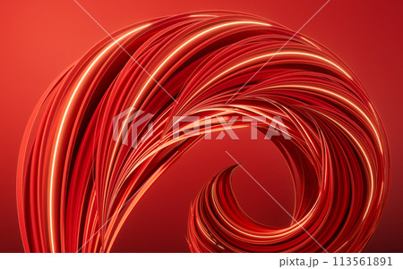Flowing red geometry lines, 3d rendering.のイラスト素材 [113561891] - PIXTA