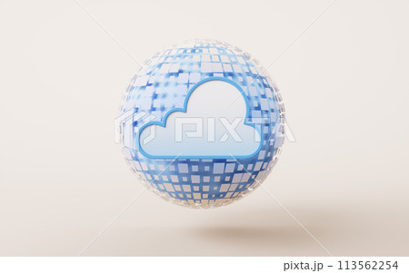 Cloud computing with digital sphere, 3d rendering. 113562254