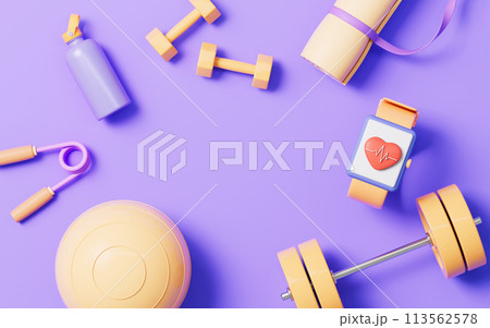 Fitness with cartoon style, 3d rendering. 113562578