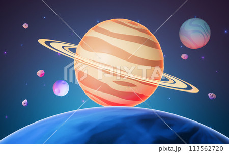Cartoon style planet in the outer space, 3d rendering. 113562720