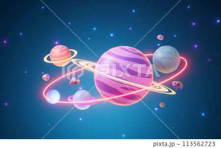 Cartoon style planet in the outer space, 3d rendering. 113562723
