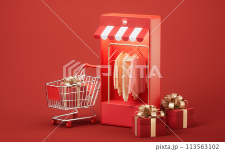 Online clothing store, 3d rendering. Online clothing store, 3d rendering. 113563102