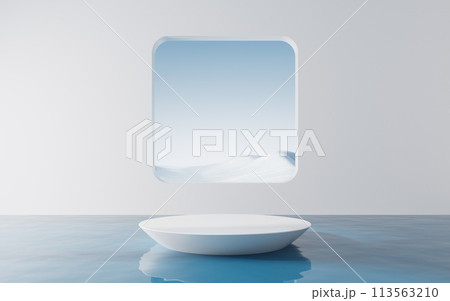 Empty stage with water surface background, 3d rendering. 113563210