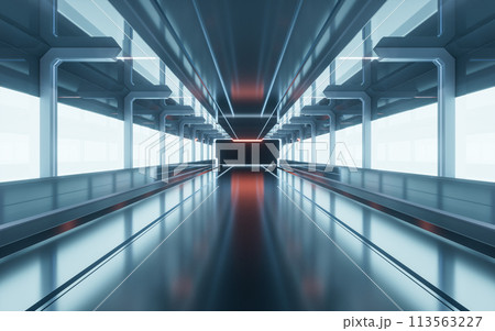 Dark tunnel with technology structure, 3d rendering. Dark tunnel with technology structure, 3d rendering. 113563227