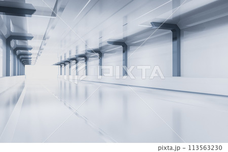 White empty tunnel, futuristic tunnel, 3d rendering. 113563230