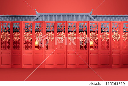Chinese ancient door background, 3d rendering. Chinese ancient door background, 3d rendering. 113563239
