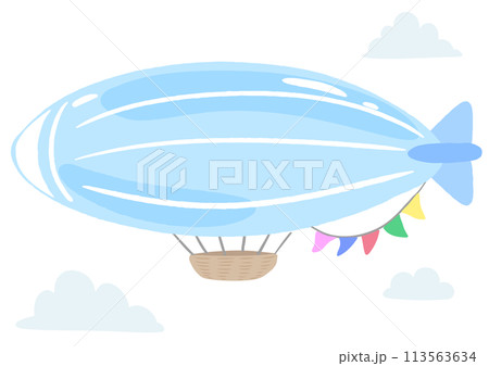 飛行船と雲、カラフルな手描きのかわいいイラスト 113563634