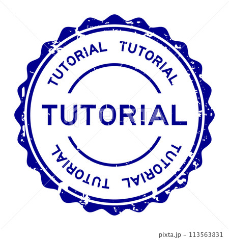 Grunge blue tutorial word round rubber seal stamp on white background 113563831