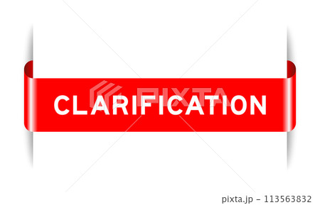 Red color inserted label banner with word clarification on white background 113563832