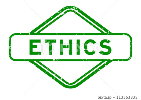 Grunge green ethics word rubber seal stamp on white background 113563835