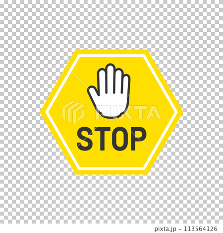 Hand and stop icon STOP sign yellow 113564126
